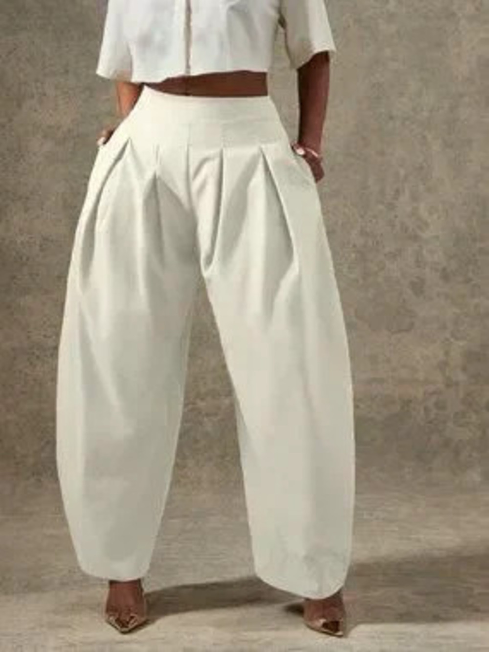 ZARA Apricot Casual Women's High Waist Pleated Detail Barrel Leg Office Pants
